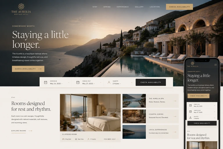 The Aurelia luxury hospitality website design study preview